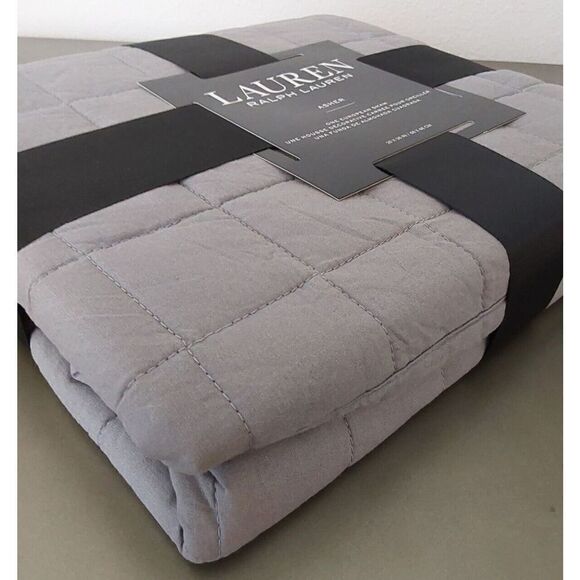 Ralph Lauren ASHER Grey Cotton Poly Fiberfill Quilted European Euro Pillow Sham - Picture 4 of 9